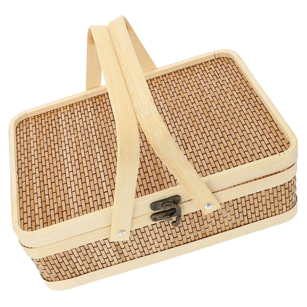 

Rustic Bamboo Egg Storage Basket with Handle and Lid Multi-Functional Flower Fruit Picnic Harvest Basket for Home Garden Party