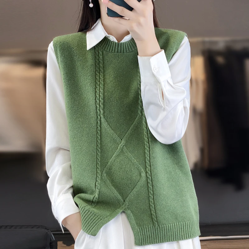 2024 Women\'s sweater vest cashmere vest V-neck sleeveless sweater vest women\'s cashmere jacket fashionable top