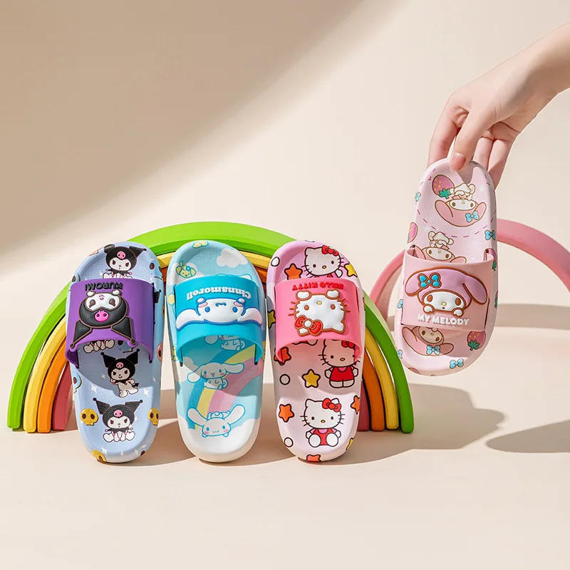 

Sanrio Girls Summer Slippers Cute Indoor Cartoon Hello Kitty Kuromi Melody Cinnamoroll Anti-Slip Bath Slipper Parent-Child Shoes
