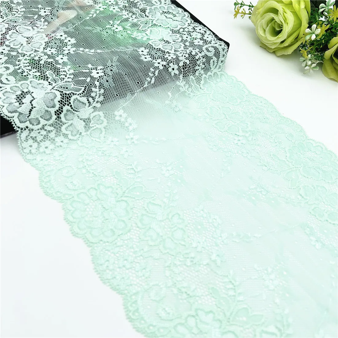 3y/lot Width 23cm Light Green Elastic Stretch Lace Trim Skirt Hem Underwear Sewing Craft DIY Apparel Fabrics Lace Lingerie Bjd