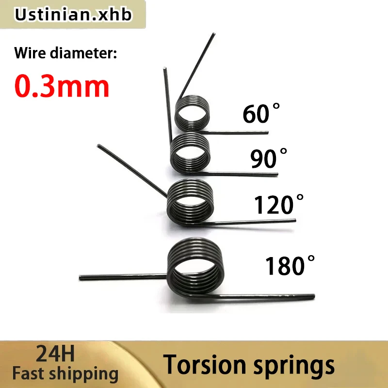 10Pcs 65Mn  Torsion Spring, Wire Diameter: 0.3mm, Outer Diameter: 1.5-5mm, Angle: 60 ° 90 ° 120 ° 180 °10Pcs