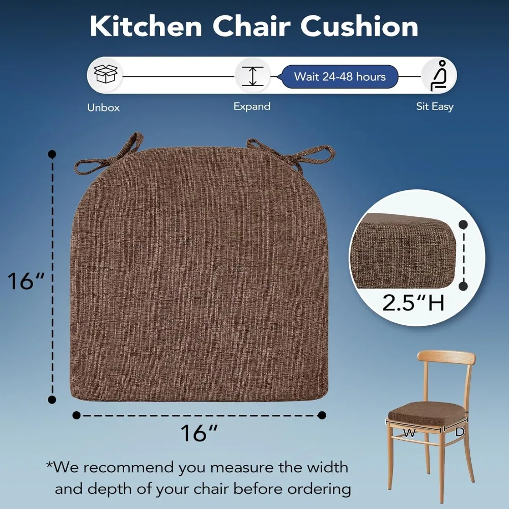 chair cushions for dining chairs, non slip chair pads with ties and washable covers, memory foam kitchen chair cushions set of 6