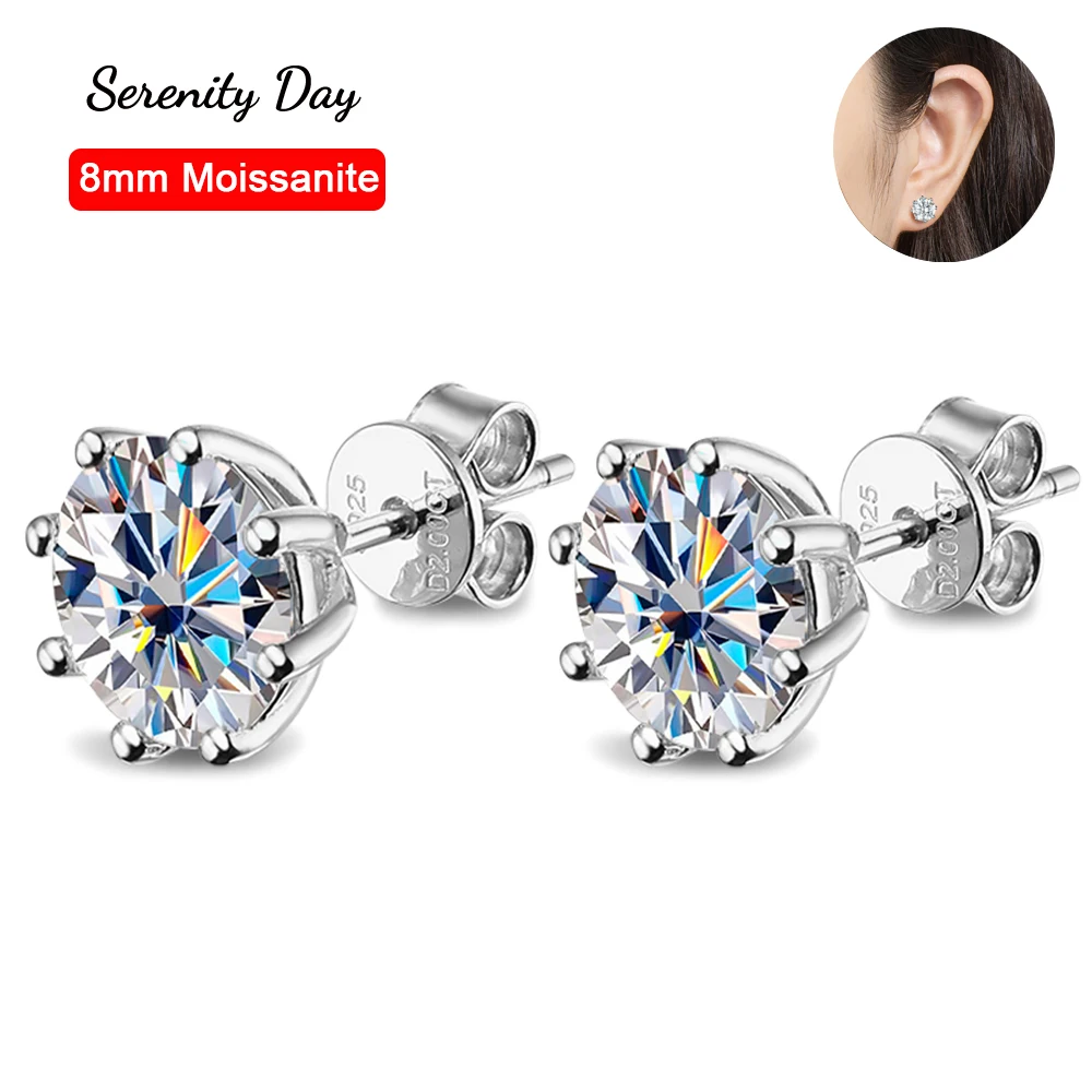 

Serenity Eight Claw 4ct D Color Moissanite Earrings For Women S925 Sterling Silver Sparkling Stud Ear Plated Pt950 Fine Jewelry