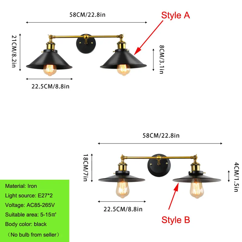 American Retro Industrial Wall Lamp Mirror Front Wall Lamp Bedside Restaurant Bar Aisle Iron Art Double Head Wall Light