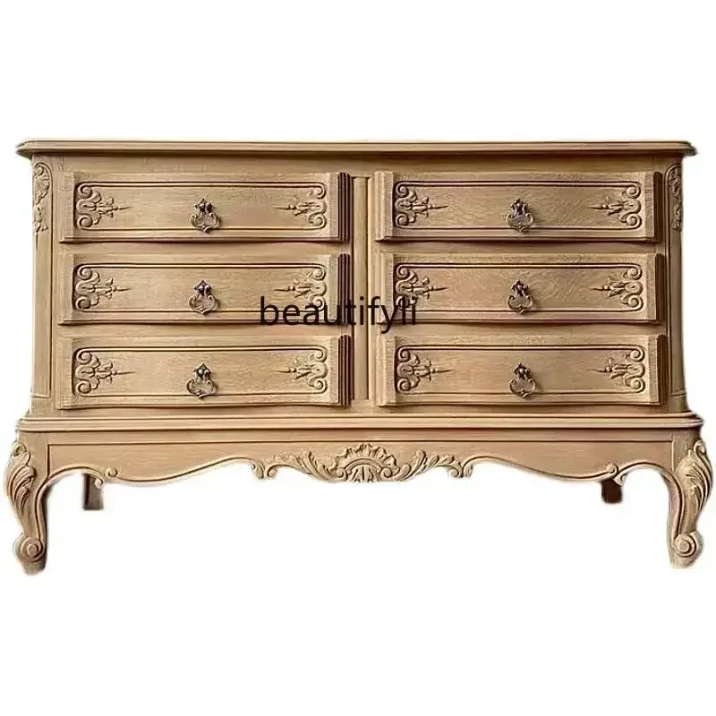 TTT New arrive American country solid wood carving flower decorative cabinet retro living room wall oak dining side cabinet