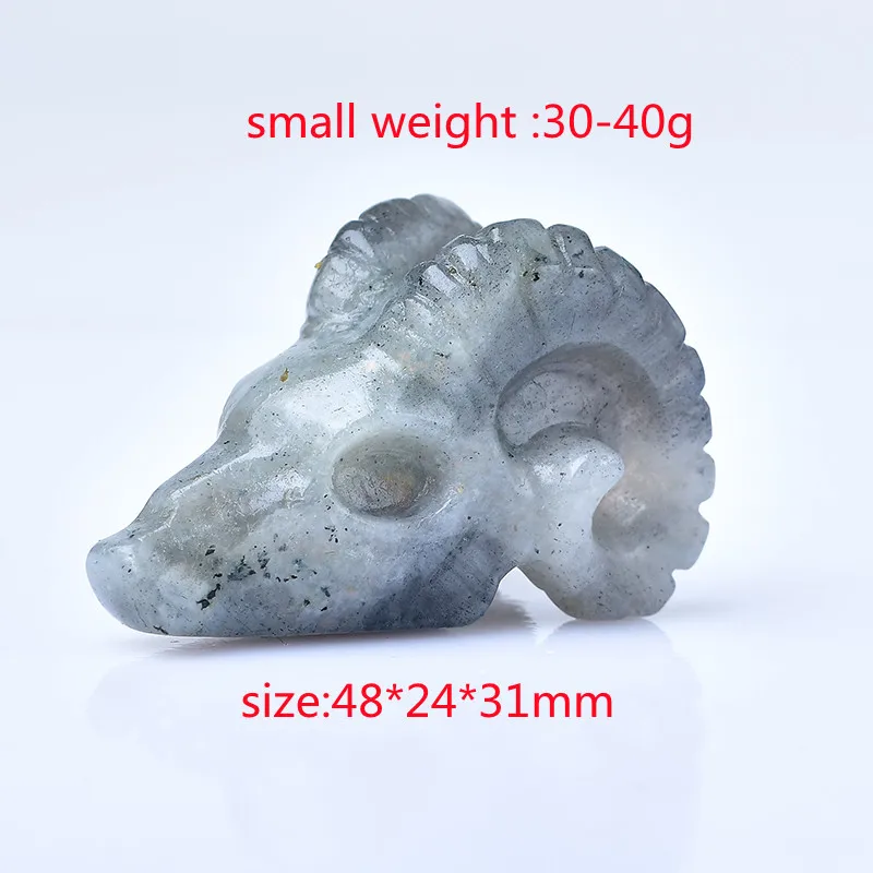 1PC Natural Crystal Sheepshead Statue Carved Rose Quartz Crafts Polished Healing Stones Hallowmas Figurine Home Ornament Gifts