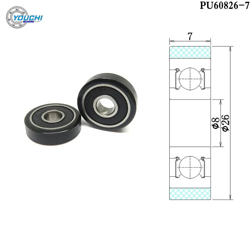 5pcs 8x26x7 Polyurethane PU Ball Bearing Roller PU60826-7 Money Count Machine Drawer Rubber TPU Wheel Pulley 8*26*7