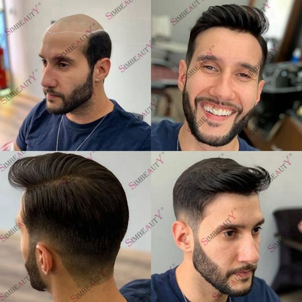 130% Dichtheid Menselijk Haar Mannen Toupetje Full Skin Pu Base Haarvervanging Duurzaam 0.1Mm Mens Pruiken Eenheid Capillair Prothesesysteem