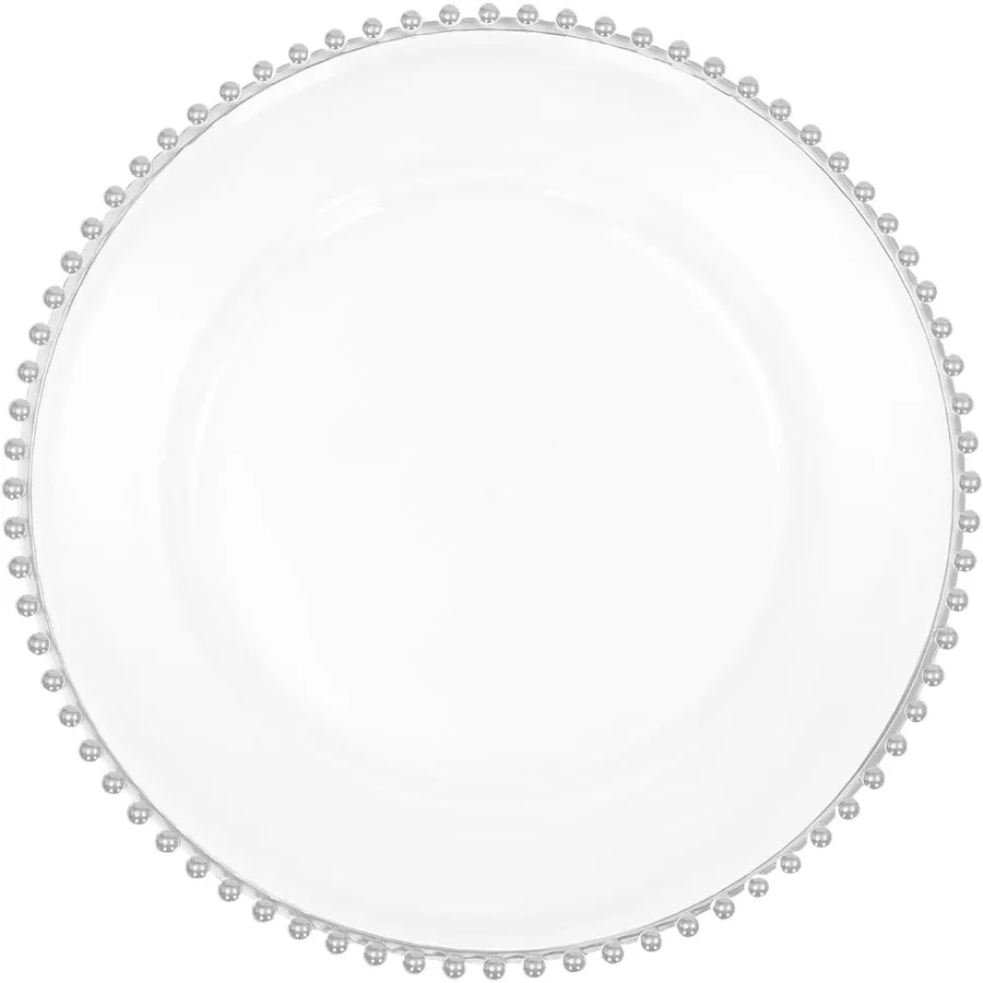 

25 Pcs Clear Acrylic Charger Plates w Beaded Rim 13 Inch Round Table Charger Plates Set for Dinner Wedding Party Event Decorati