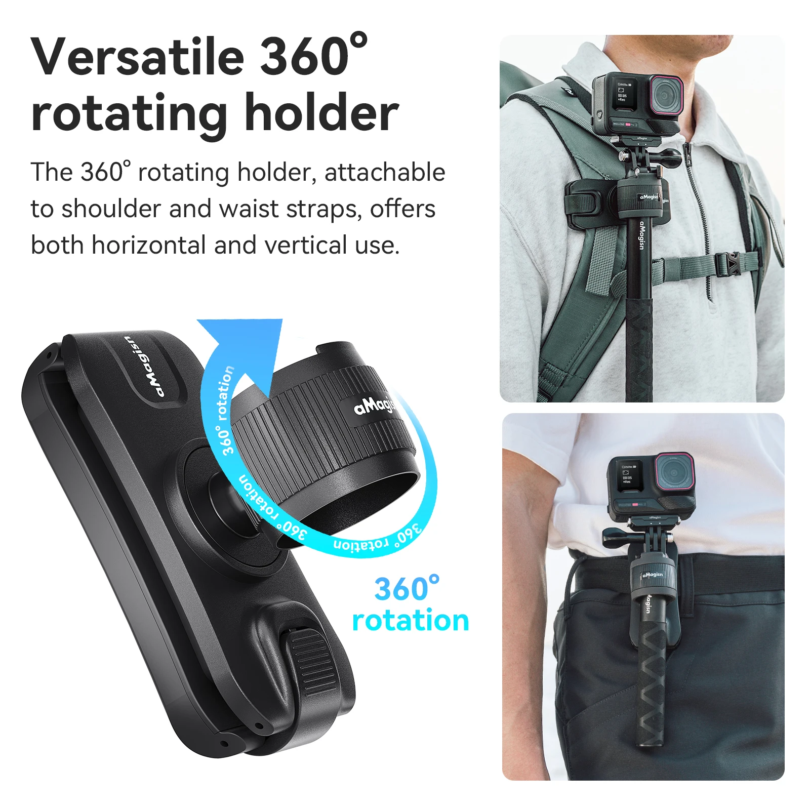 aMagisn Selfie Stick Holster with Backpack / Waist belt Clip,Quick Release Holder ,Hands-free Mount for DJI Gopro Hero Insta360