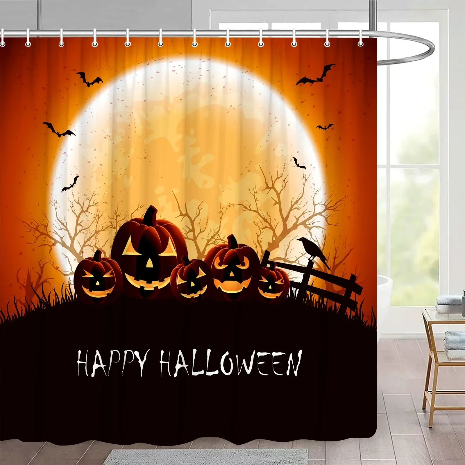 Halloween Bathroom Shower Curtain 3D Orange Black Horror Bloody Designs Home Decor Bedroom Curtain Polyester Fabric Cortina Baño