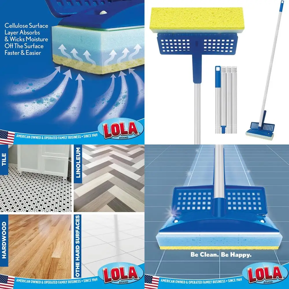 

9 Wide Poly Foam & Natural Cellulose Squeegee Mop, Absorbs Moisture for Hard Floors, Refillable Head