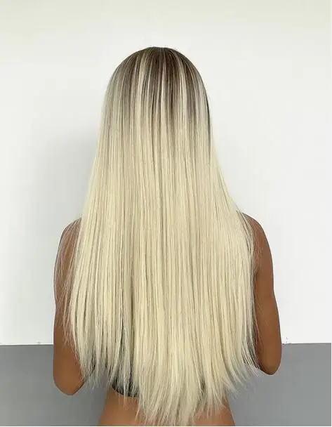 Ombre Bruin Blond Wit Haar Met Pony Lange Rechte Cosplay Dagelijkse Pruik