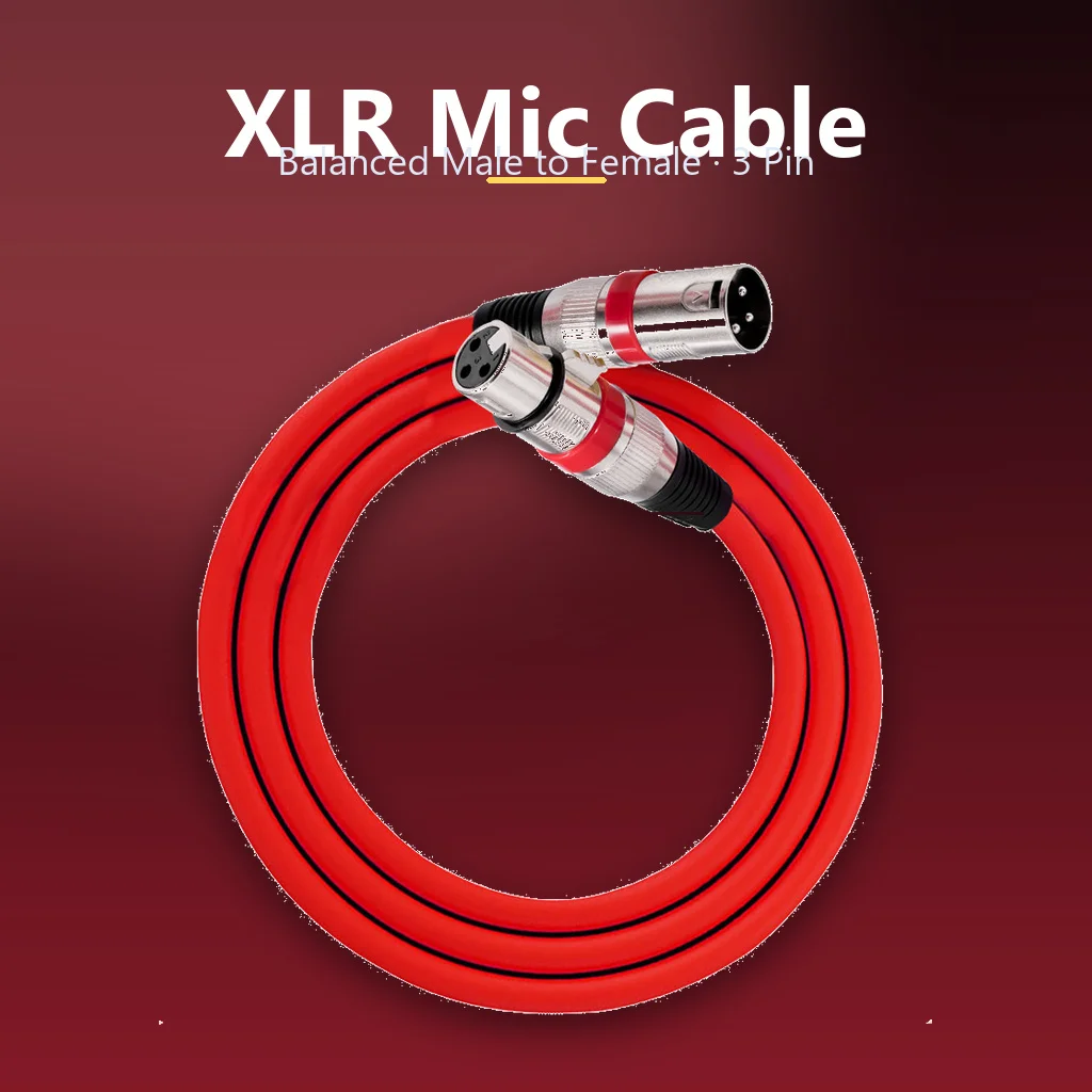 XLR Microphone Cable, Balanced Male to Female 3 Pin Mic Cord for Studio Mixer and Audio Interface, 1m 2m 3m