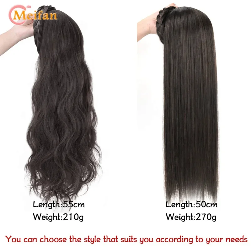 MEIFAN Synthetic Long Water Wavy Headband Wig Clip in Hair Extension Fluffy Natural Half Wig Daily Straight Wig With HairBand E