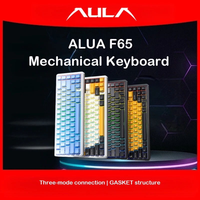 AULA F65 Custom Mechanical Keyboard, Leaf Spring Gasket 5-Layer Sound Dampening, Tri-Mode Hot Swap, South-Facing RGB, PBT Keycap