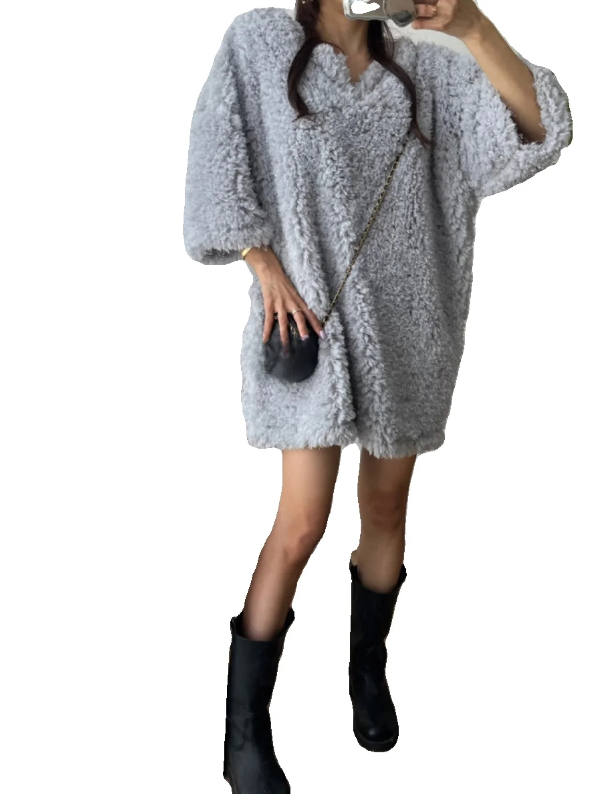Suéter de Mujer de Piel de Cordero Suave y Acogedor, Hoado, con Cuello en V, para Otoño e Invierno, Abrigo Cálido y ueso ...