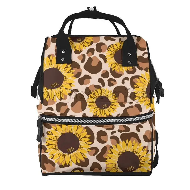 Leopard Sunflower Diaper Bag Backpack Multifunction Maternity Diaper Bag for Baby Girls & Boys Large Capacity Travel Nappy Bags