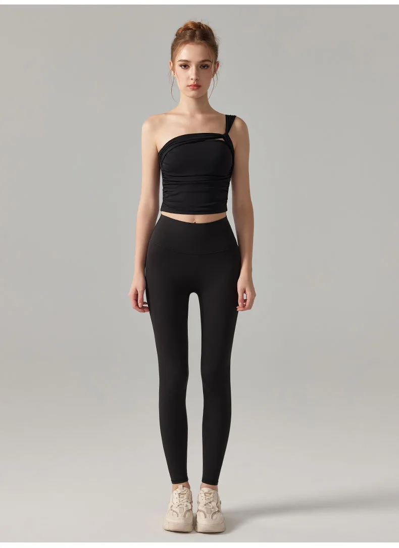 Ein-Schulter-Yoga-BH für Damen, stoßfeste, hochintensive Sportunterwäsche, feste Cups, Lauf-Fitness-Weste, Yoga-Bekleidung, Oberteil-Set – Detail 14