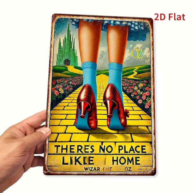 1pc Wizard of Oz Metal Wall Sign - Dorothy's Slippers & Yellow Brick Road Iconic Movie Art, City Backdrop with Iconic Characters