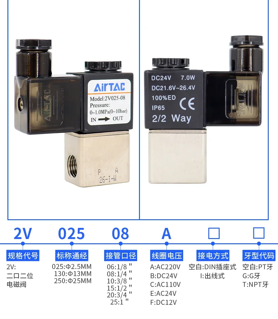 Pneumatic Electromagnetic Control Valve 2V025-08ac220Vdc24 Switch