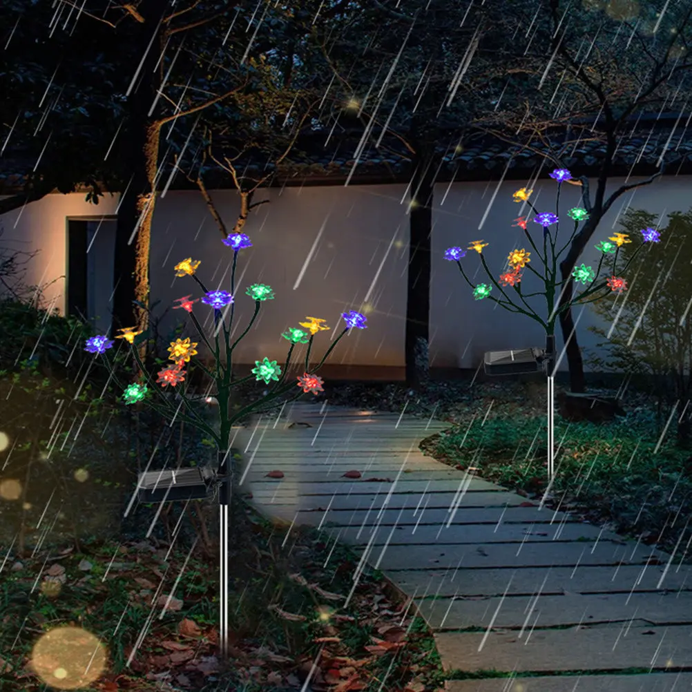 Solar Garden Lights 2 Pack Lotus Branch LED IP65 Waterproof Outdoor Landscape Yard Pathway Lamps