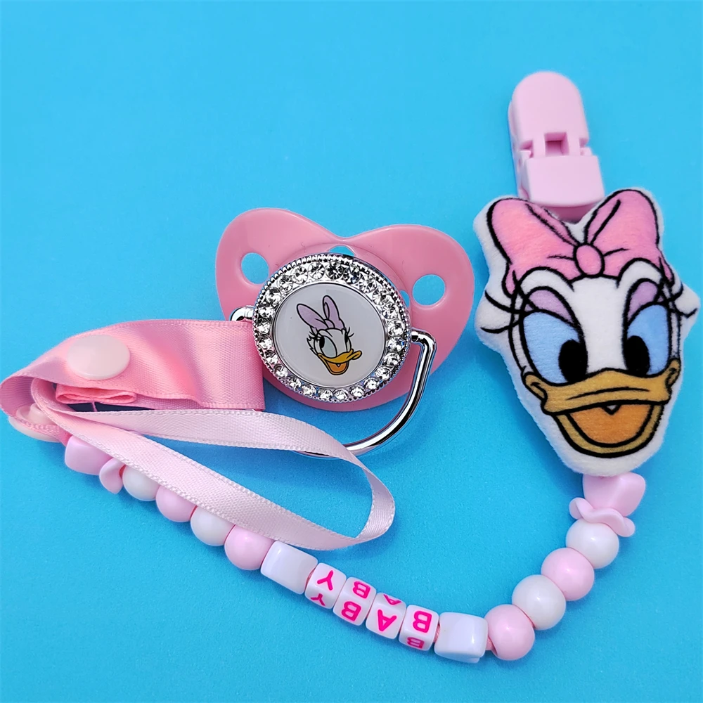 New Pink Daisy Duck Summer Anime Them Plush Happy Princess Baby Shoes Lace Headband Set Personalized with Name Holder for Nipple