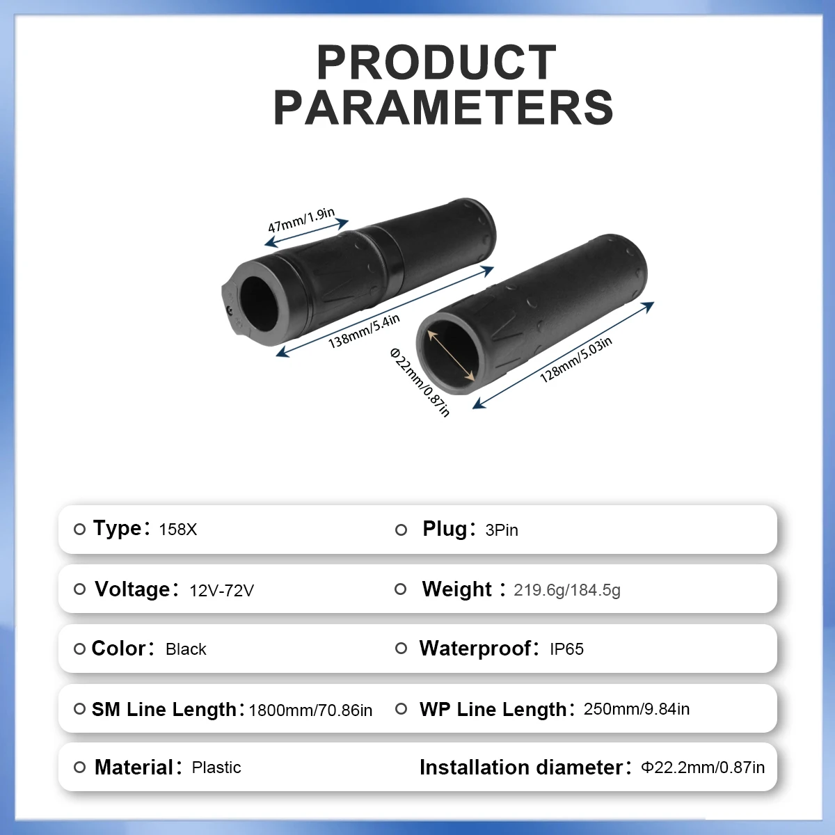 

158X WuXing Electric Bicycle Handle Full Rotation Waterproof 3pin Plug Twist Throttle 12V-72V Ebike Control System Accessory