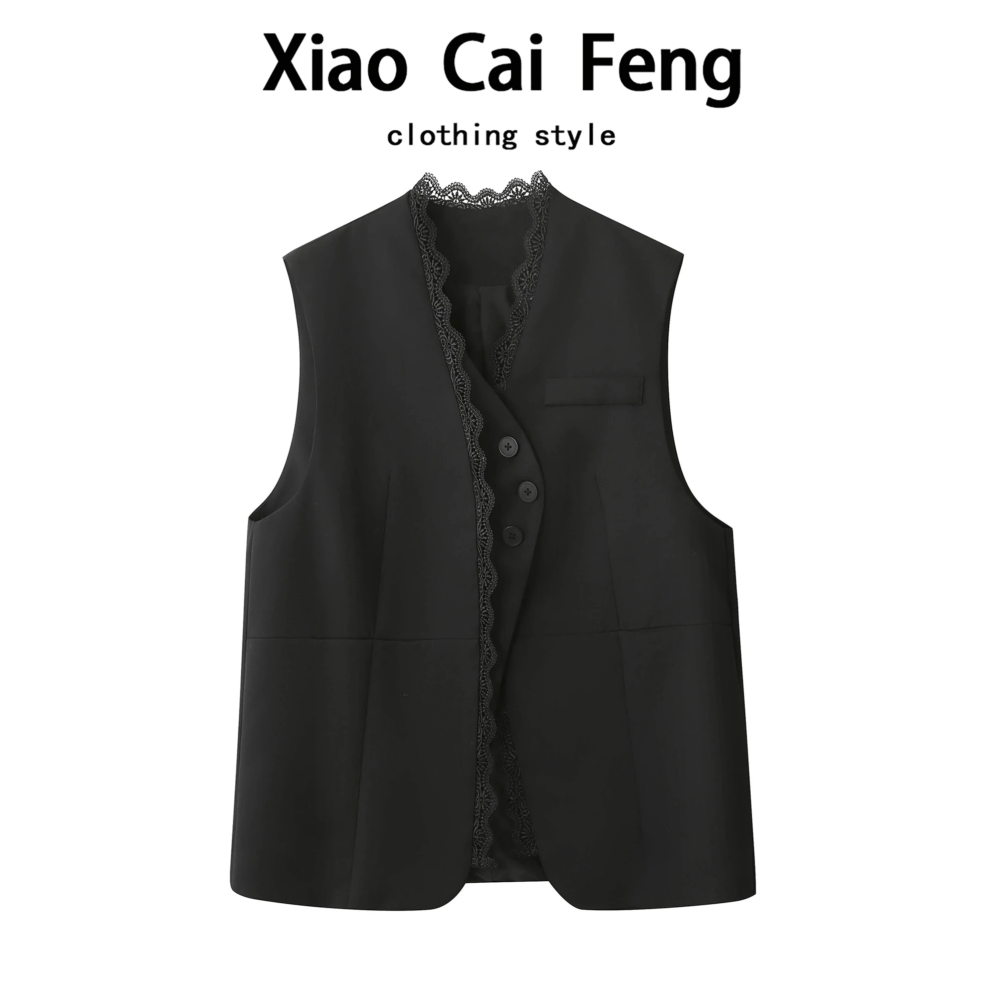 Ele Lace Splice Suit Vest Women's Spring Autumn Svel V-Ne High-End European Sle Faionable Layering Outerwear