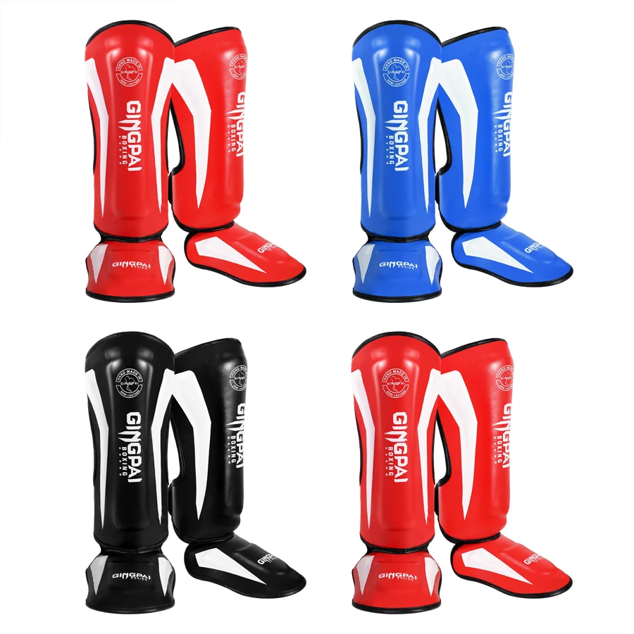 Thicker PU Leather Boxing Shin Guards Protection Leggings Equipment Martial Arts Muay Thai Leg Taekwondo Feet Ankle Protectors