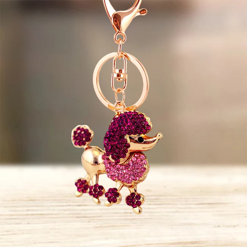 Cute Rhinestone Crystal Poodle Dog Keychain Animal Puppy Key Chain Key Ring Holder Bag Pendant Accessories Keyring