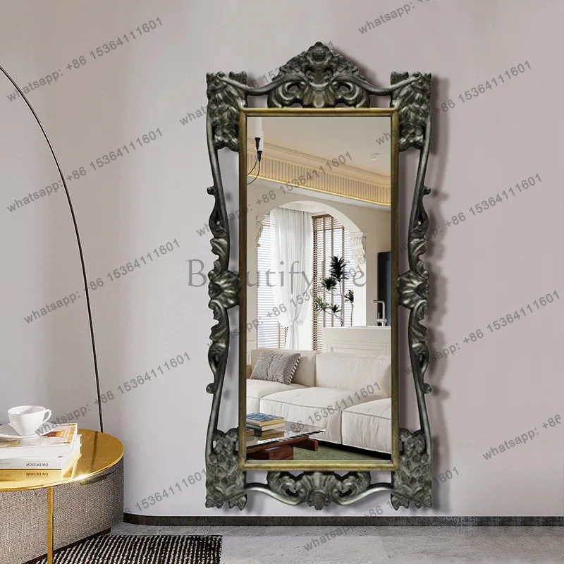 

Retro old carved frame full-length mirror court relief special-shaped makeup mirror home decoration