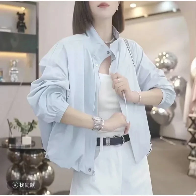 

Korean Stand-up Collar Basic Coat Spring Autumn Thin Coat Women's New Summer Loose Fashion Casual Joker Jacket Top Female