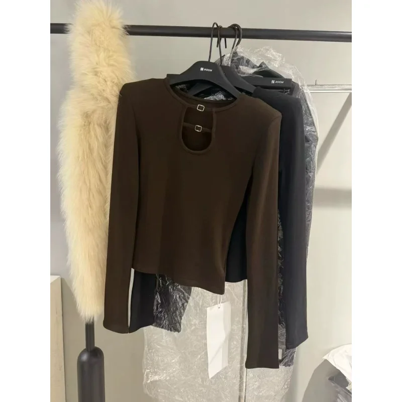 

Женский топ Slim Fit с вырезом Long Sve Base irt, модная повседневная футболка из полиэстера, цветная футболка