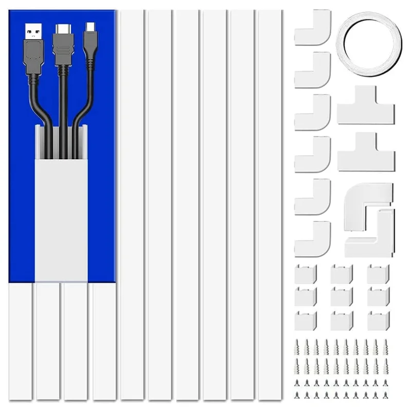 4M Electrical Cable Trunking,Cable Concealer on Wall for One Cord,Paintable PVC Cable Cover,Cable Trunking 10Pcs L40cm