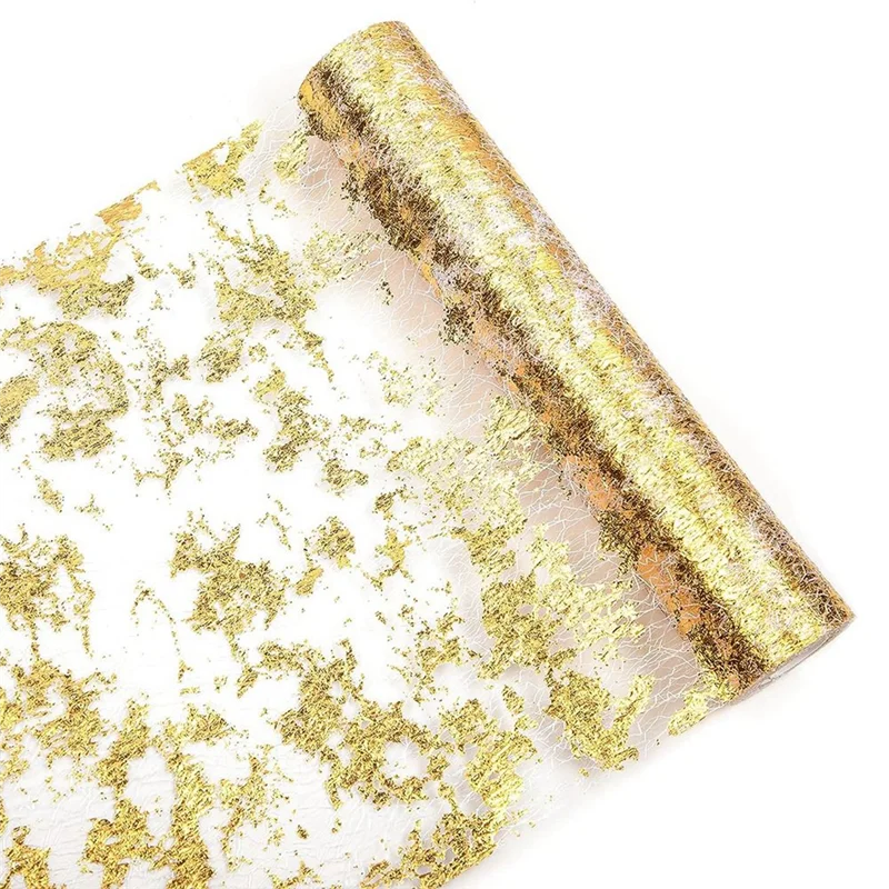 Gold Table Runner Glitter Metallic Thin Mesh Table Runner Sparkly Table Decorations for Wedding, Bridal