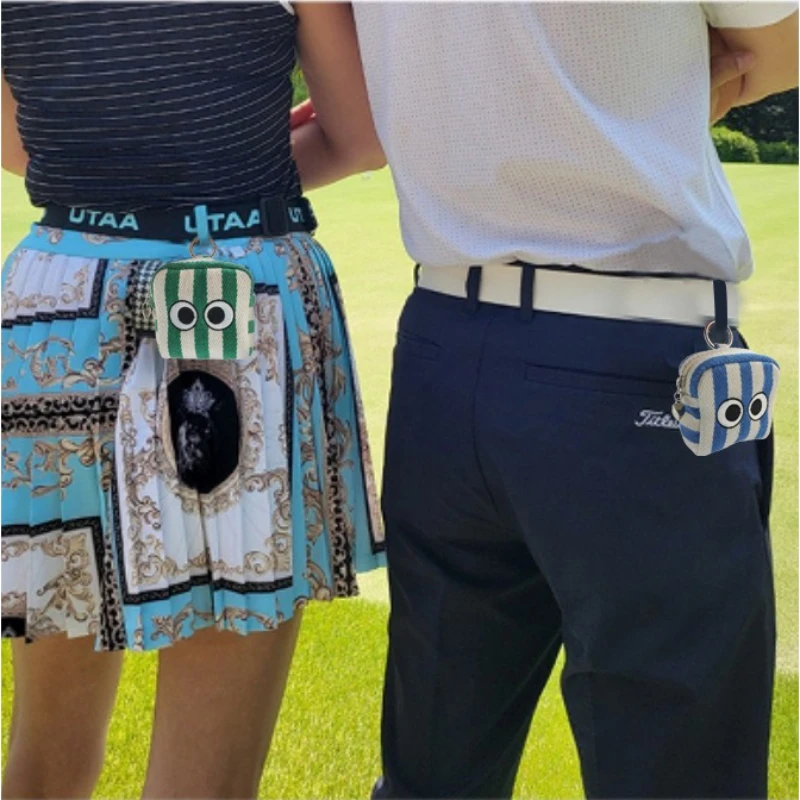Korean Cute Golf Ball Pouch Stripe Big Eye Design Large Capacity Waist Bag for Summer Golf