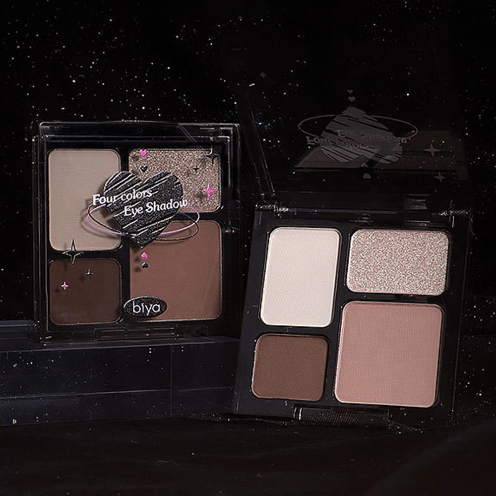 Biya 4 색 아이 섀도우 팔레트 진주 빛 매트 파우더 스위트 펑크 스타일 스모키 아이 섀도우 메이크업에 적합