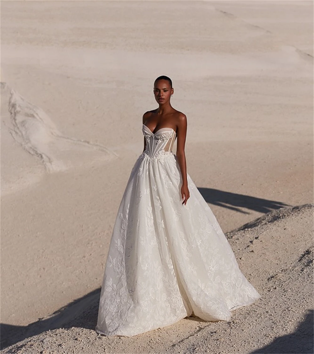 

Customized Elegant White Organza Wedding Dress Formal Sweetheart Sleeveless Robe de mariée Soft A-Line Court Train Bridal Gowns