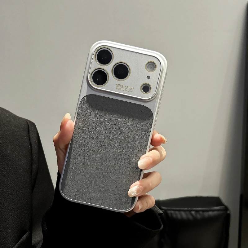 New Plating Metal Paint Soft TPU+Artificial Leather Shockproof Phone Case For iPhone 17 Pro Max 15 13 11 12 14 16 Pro Max Cover