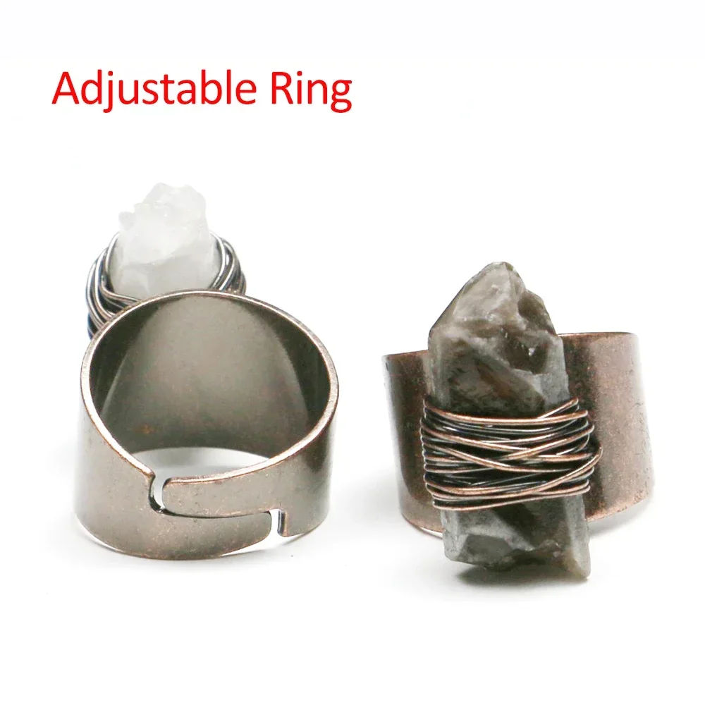 

Smoked Quartz Adjustable Ring Natural Stone Wire Wrap Irregular Heal Natural Crystals Spiritual Things Random Color Finger Rings