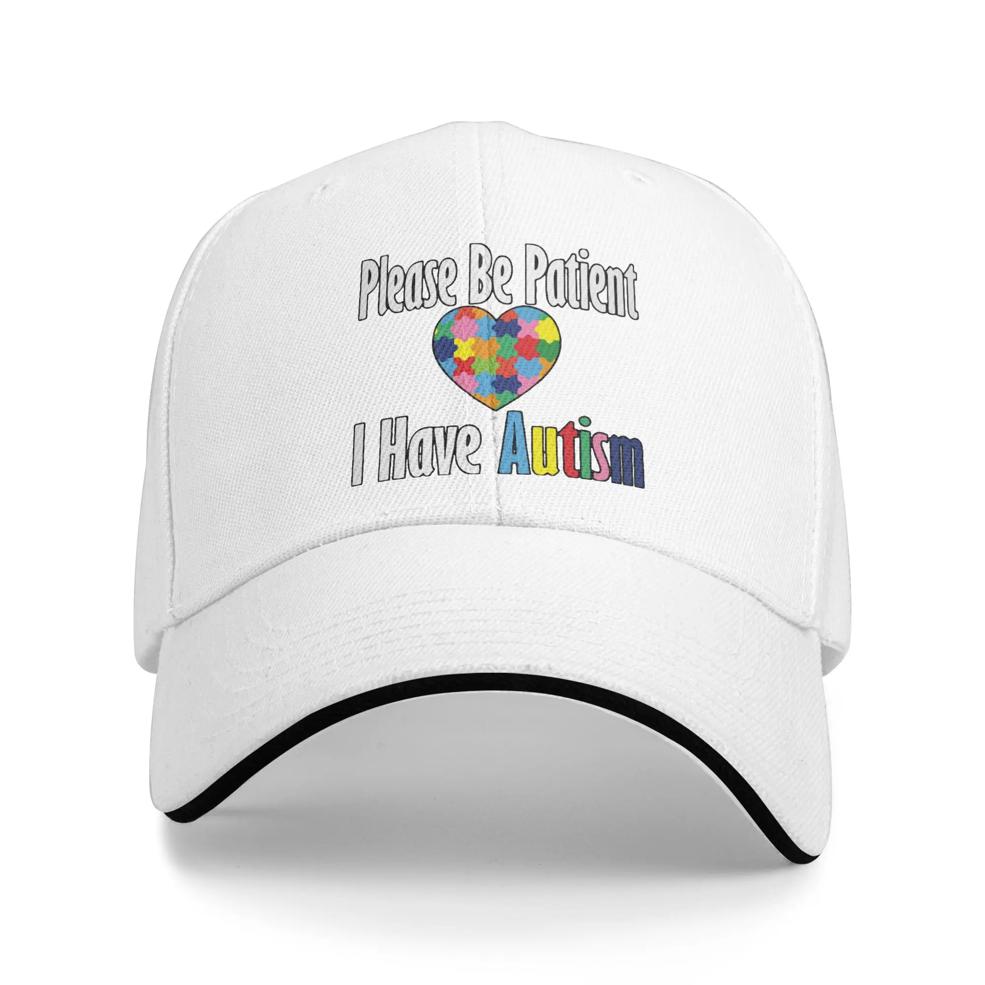 Unisex Please Be Patient I Have Autism Sandwich Hats  , Sport Baseball Cap Polyester Autism Sun Hats Adjustable Sun Caps Summer