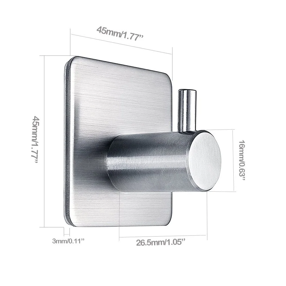 Pengait Stainless Steel anti air, perekat 4 buah gantungan dapur, kamar mandi, Kamar tidur, untuk gantungan topi handuk