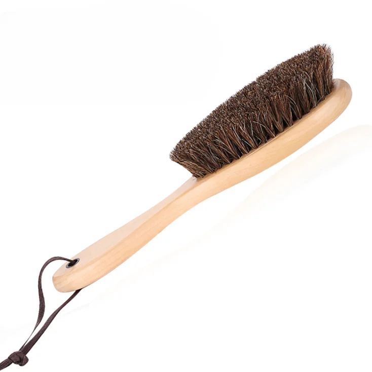 Solid Wood Horsehair Coat Brush Long Handle Brush Coat Cleaning Shoe Brush Horsehair Shoe Brush