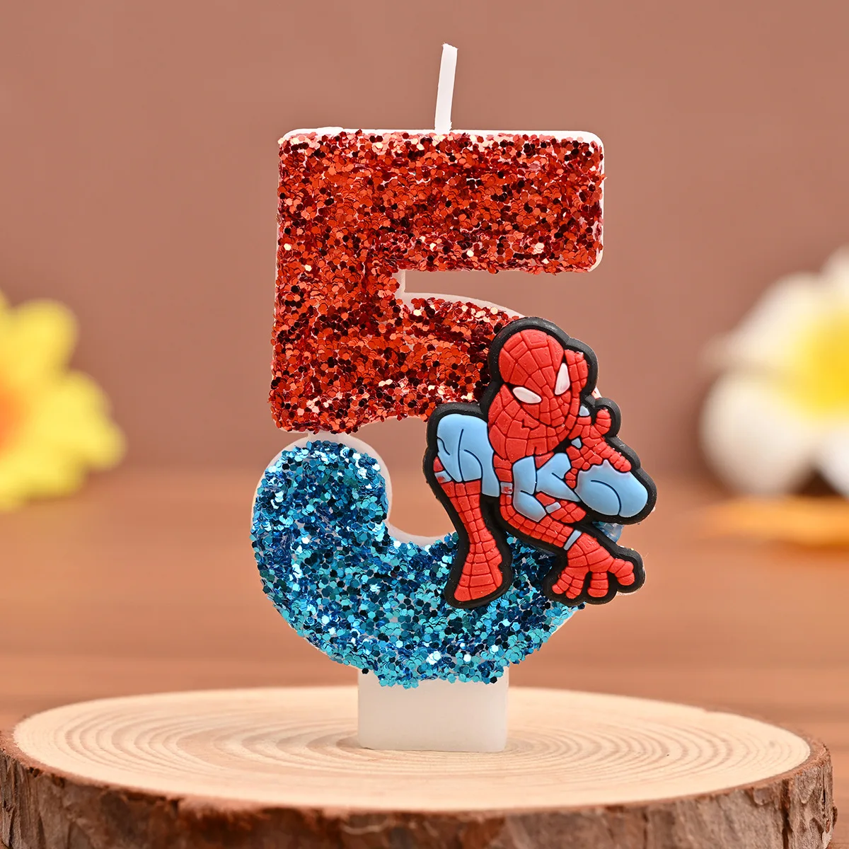 Vela digital con lentejuelas de Spider-Man, decoración de pastel de fiesta de cumpleaños, complemento, vela digital hecha a mano bonita