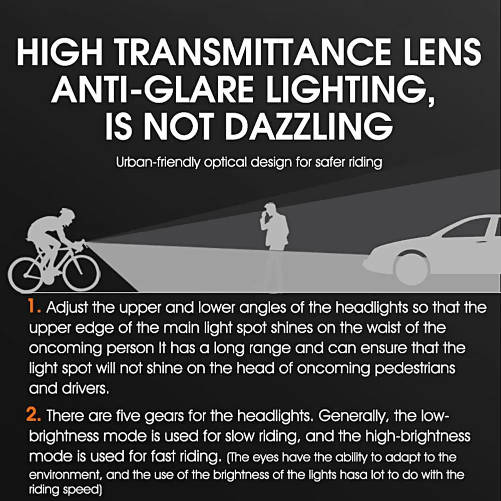 Bike Front Lamp 1 Set Compact Anodization Type-C Interface  LED Mountain Bike Headlight Lamp for Outdoor