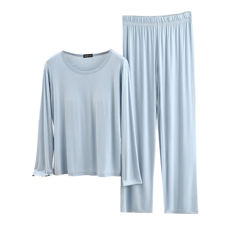 Modal Spring and Autumn Round Neck Long Sleeved Pajamas Women's Chest and Loose Large Size Sleepwear Homewear Student Nightwear 5