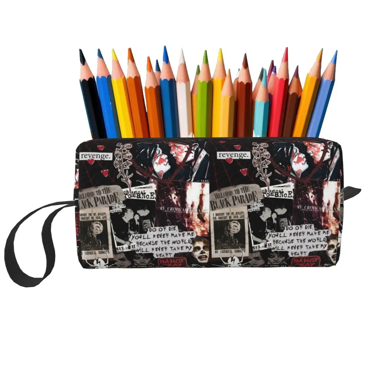 My Chemical Romance Band Pencil Case for Students Pen Box Pencil Bag Stationery Supplies Women Organizer Pouch
