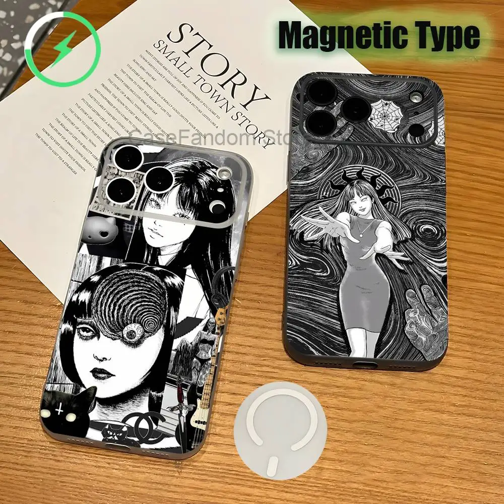 T-Tomie Junji Ito For iPhone 18,17,16,15,14,13,12,Pro,Max,Plus Magnetic Wireless Charging Transparent White Phone Case