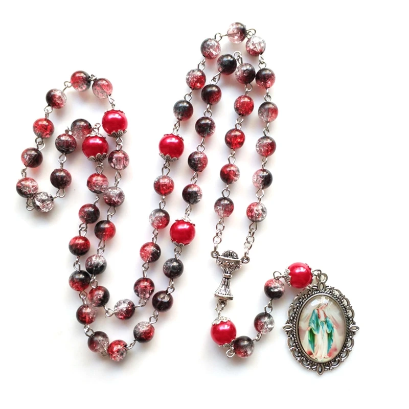 Christian Retro Decorated Mary Blessing Rosary Prayer Necklace Religious